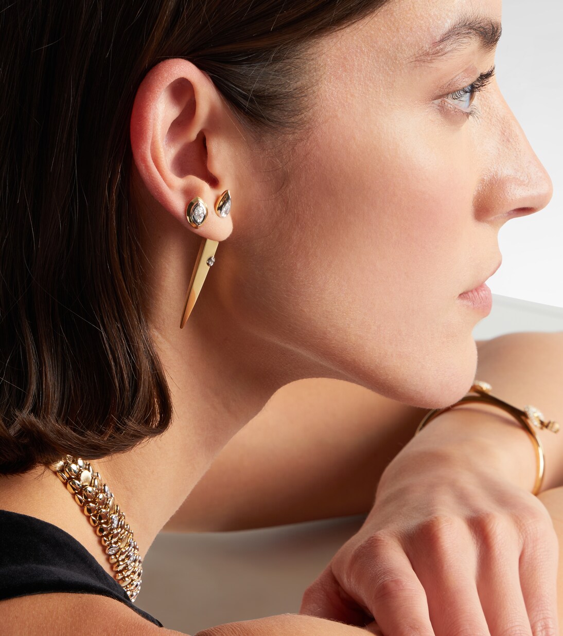 14kt gold single earring with diamonds | Rainbow K