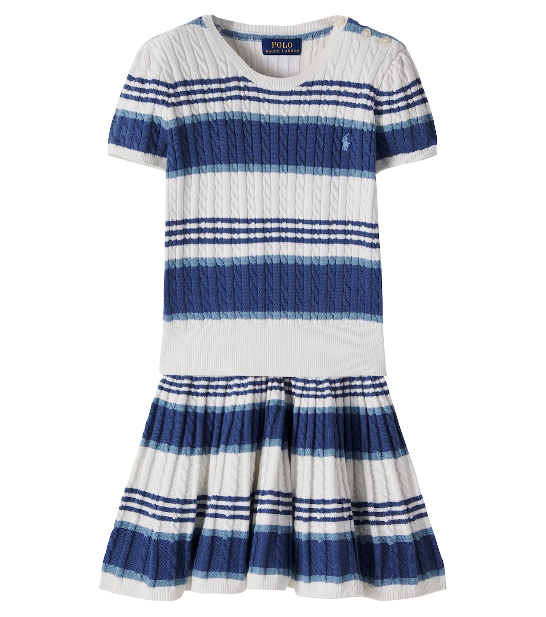 绞花针织条纹棉质毛衣与半身裙套装 | Polo Ralph Lauren Kids