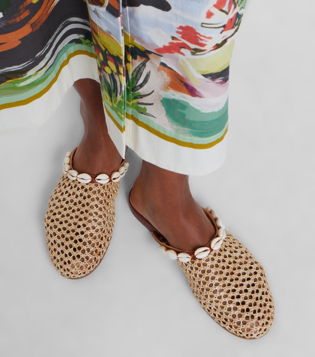 Slipper embellished raffia mules | Ancient Greek Sandals