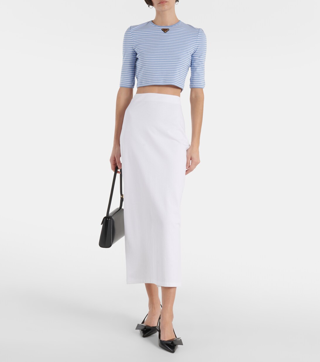 Logo cotton-blend crop top | Prada