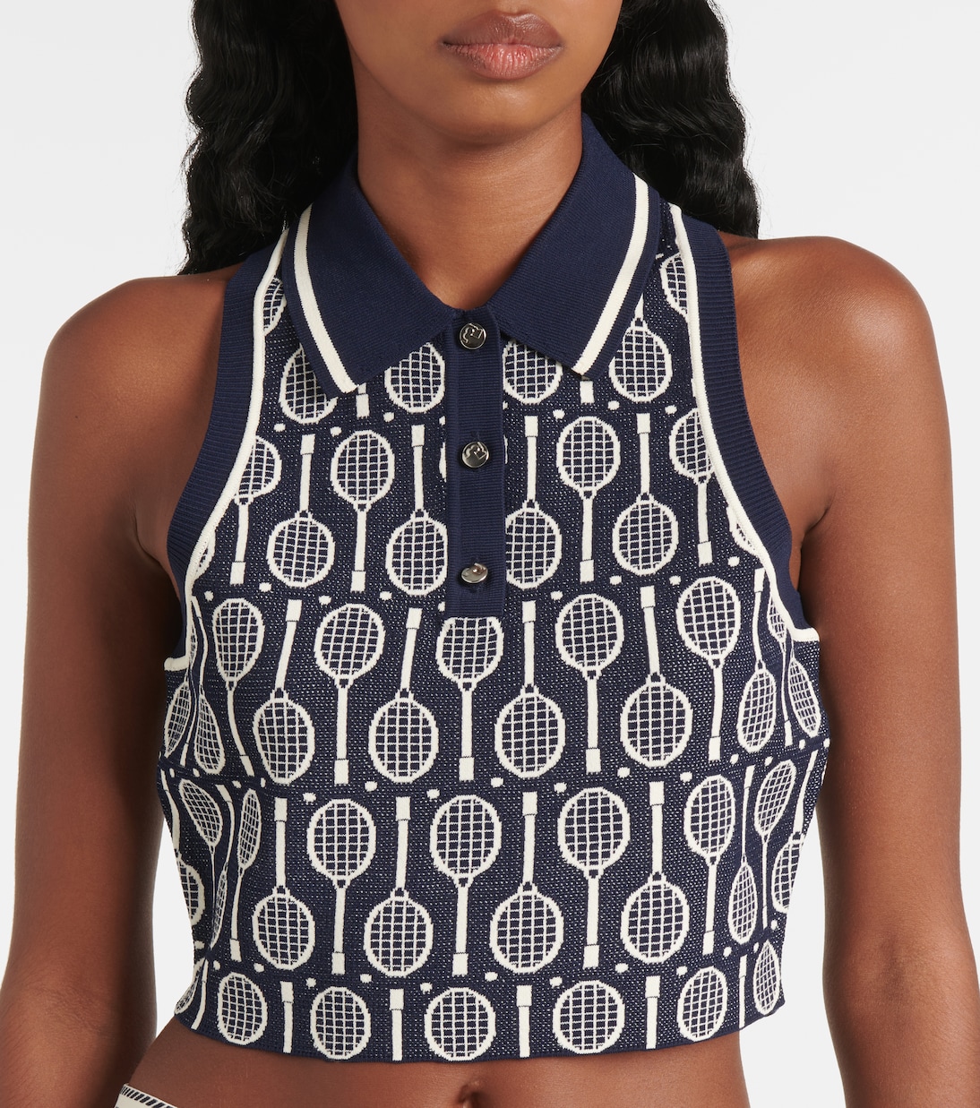 Cropped intarsia polo shirt | Tory Sport