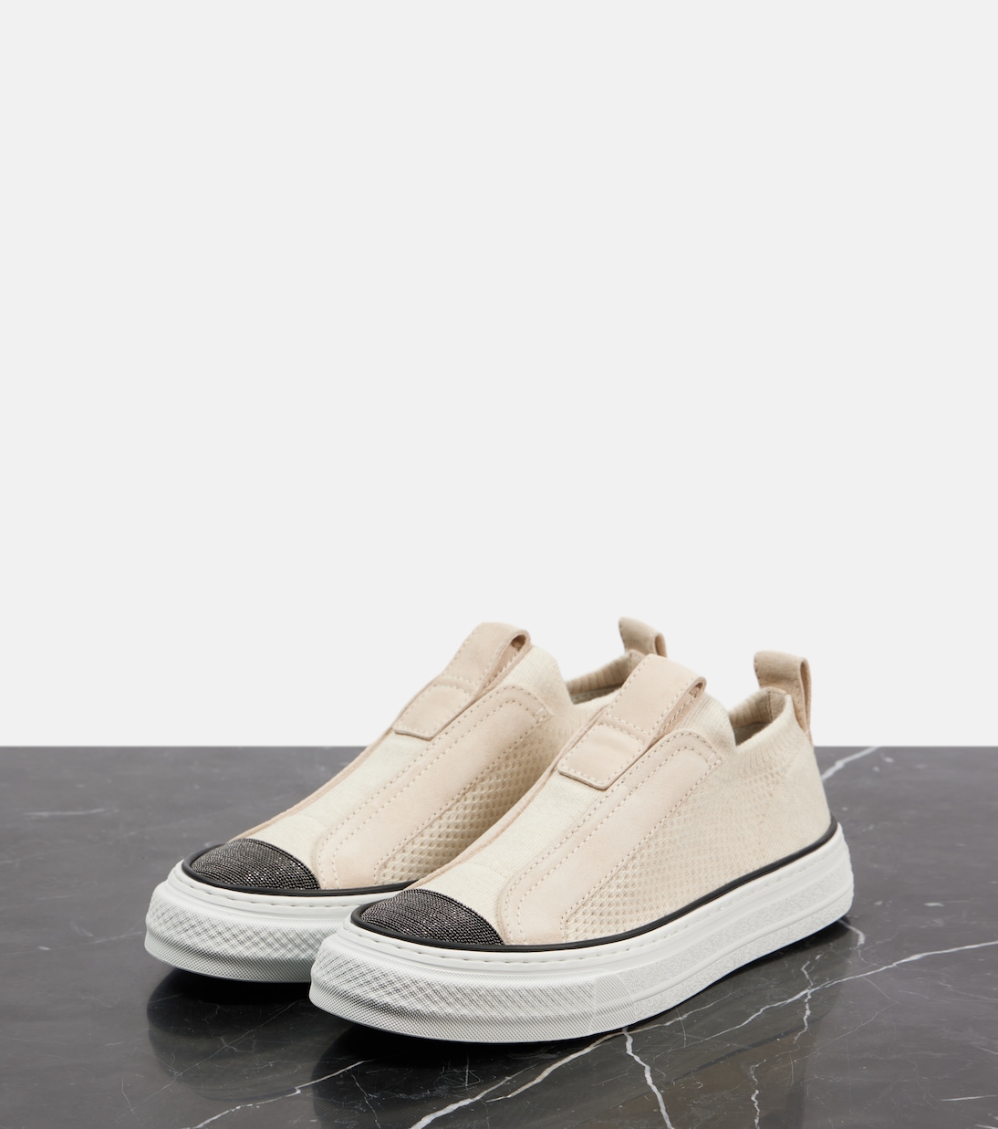 Suede-trimmed canvas sneakers | Brunello Cucinelli