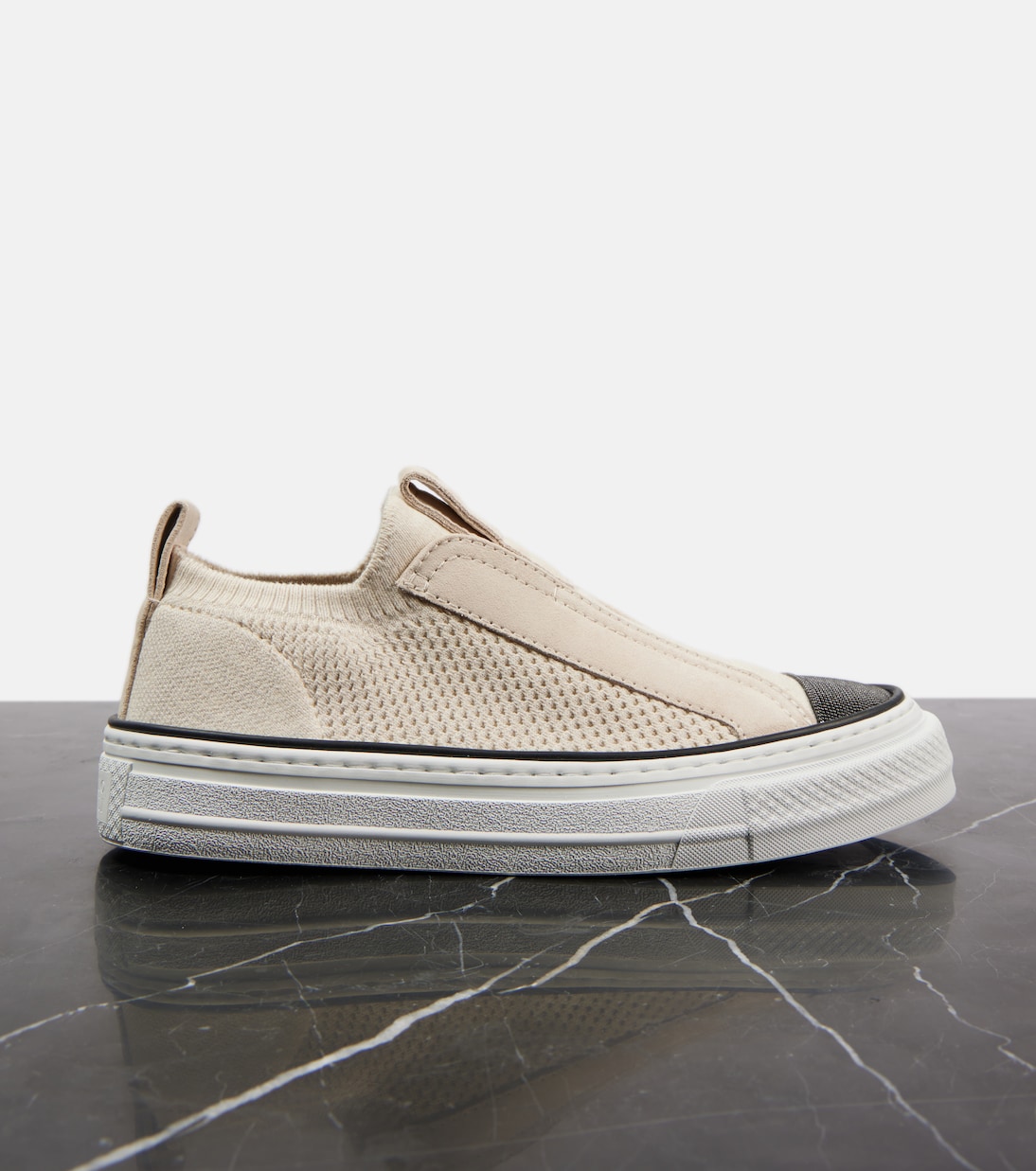 Suede-trimmed canvas sneakers | Brunello Cucinelli