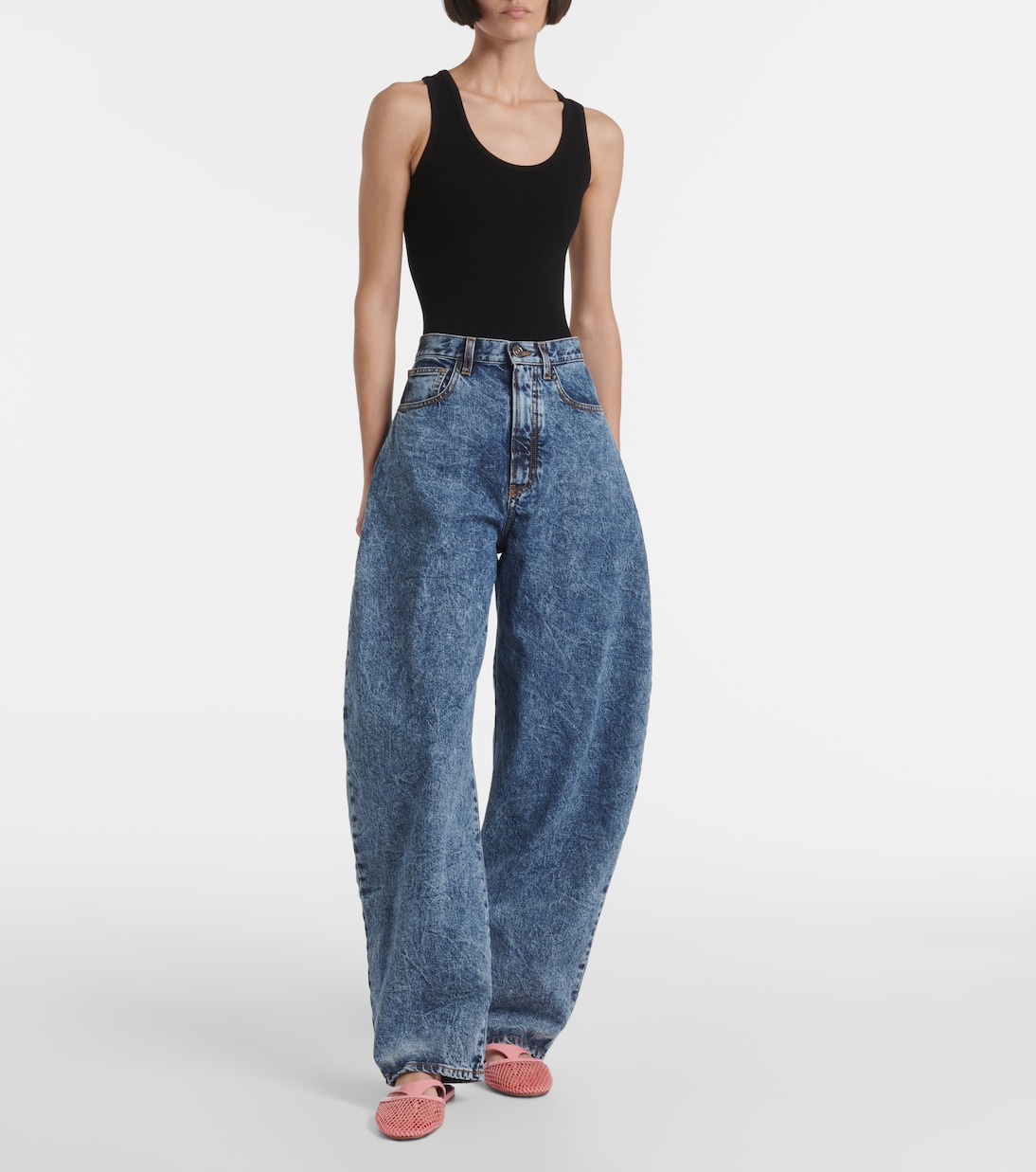 Patent leather-trimmed fishnet mules | Alaïa