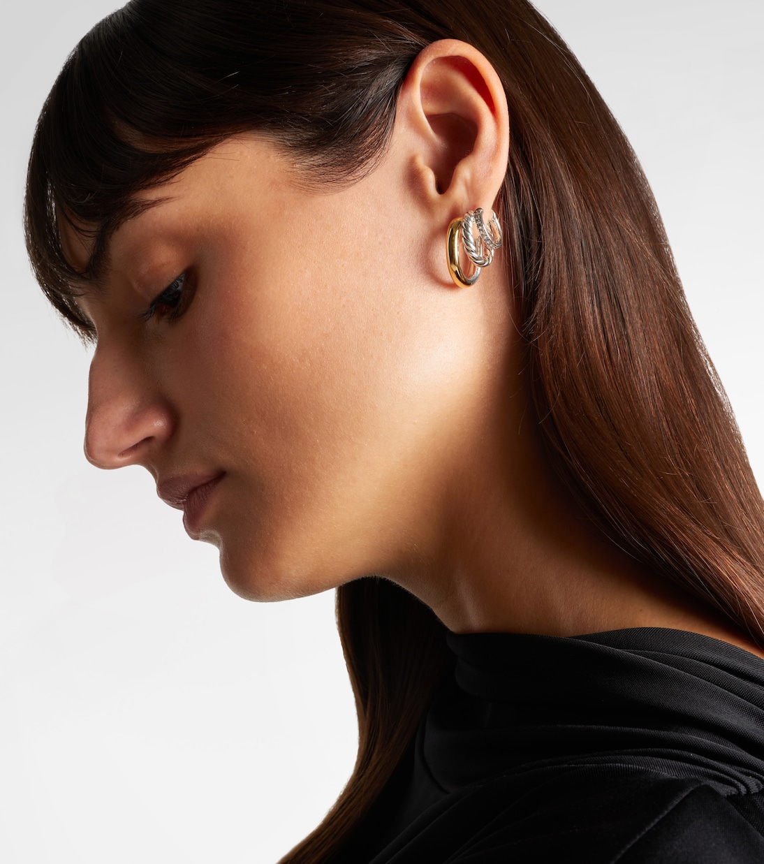 DY Mercer® 18kt gold and sterling silver hoop earrings with diamonds | David Yurman