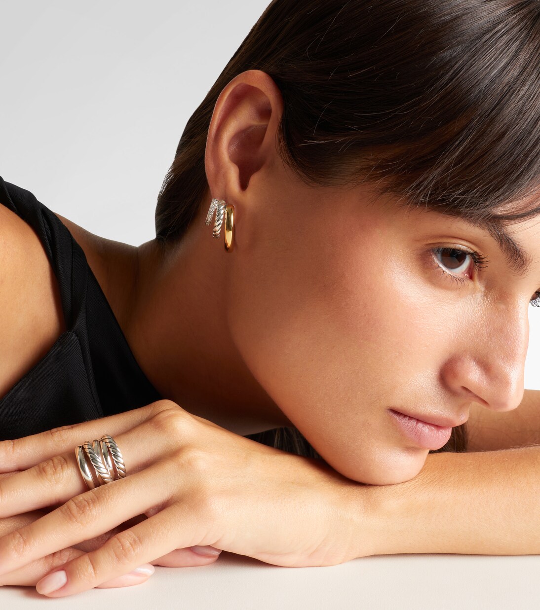 DY Mercer® 18kt gold and sterling silver hoop earrings with diamonds | David Yurman