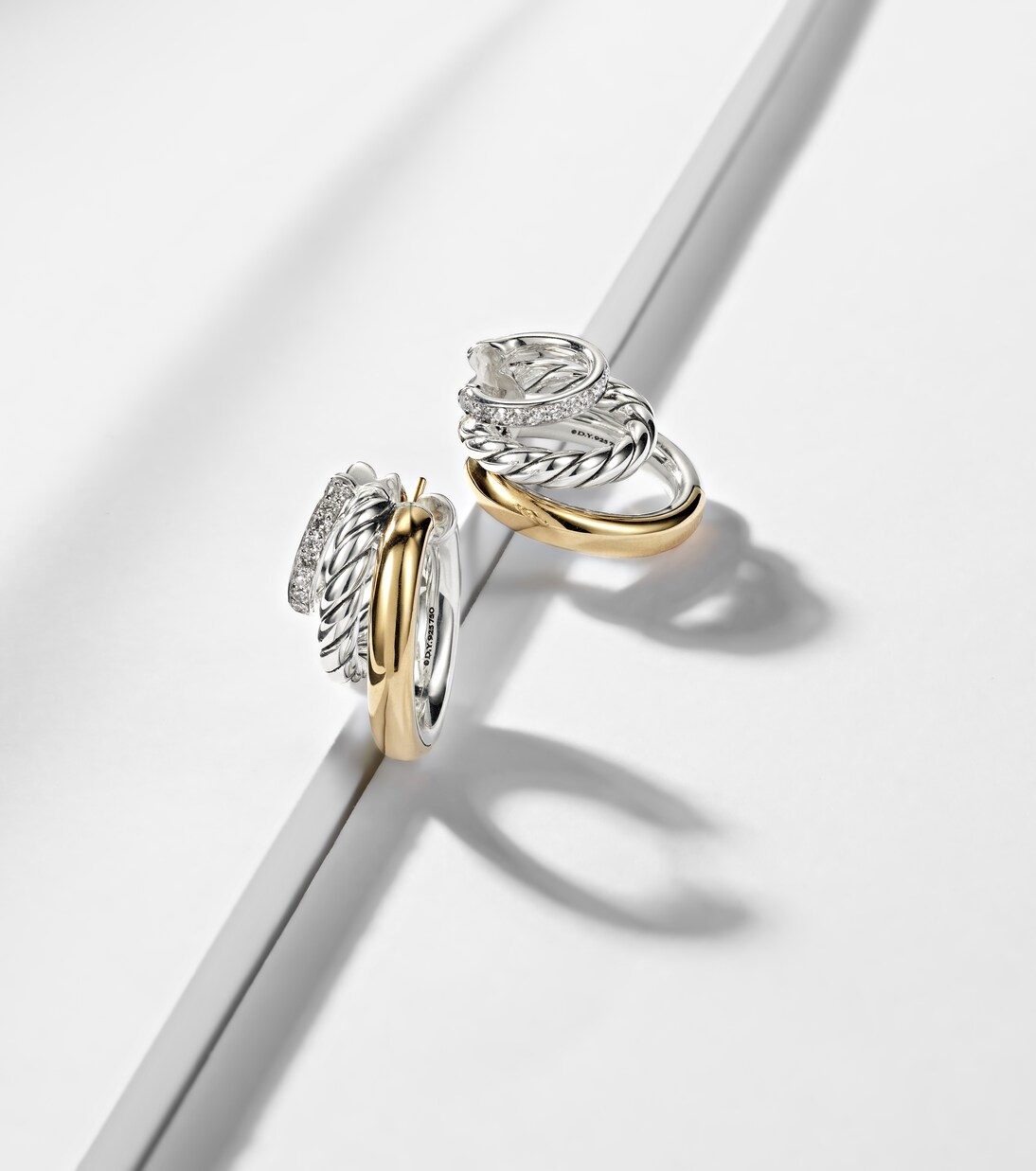 DY Mercer® 18kt gold and sterling silver hoop earrings with diamonds | David Yurman