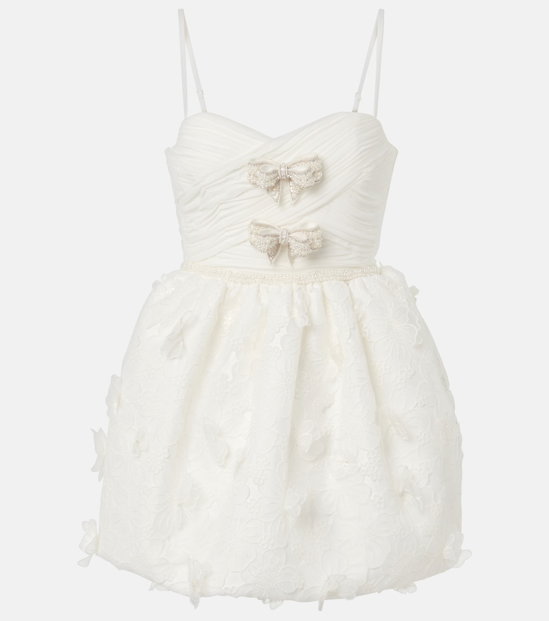 Bridal pleated organza and lace minidress | Self-Portrait