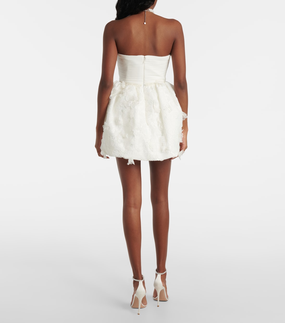 Bridal pleated organza and lace minidress | Self-Portrait