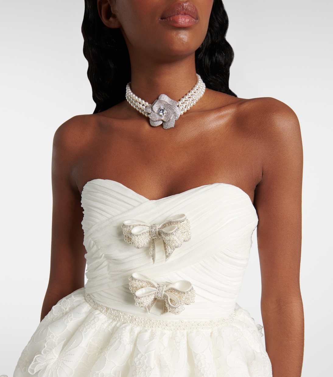 Bridal pleated organza and lace minidress | Self-Portrait