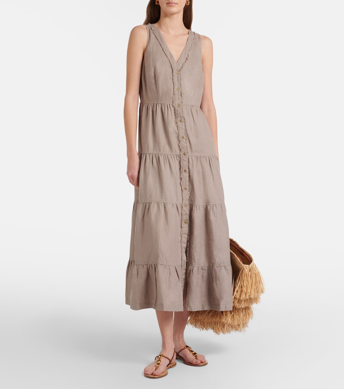 Zakynthos tiered linen midi dress | Heidi Klein