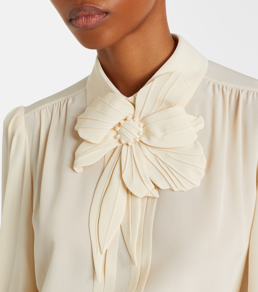 Floral-appliqué silk crêpe de chine blouse | Valentino