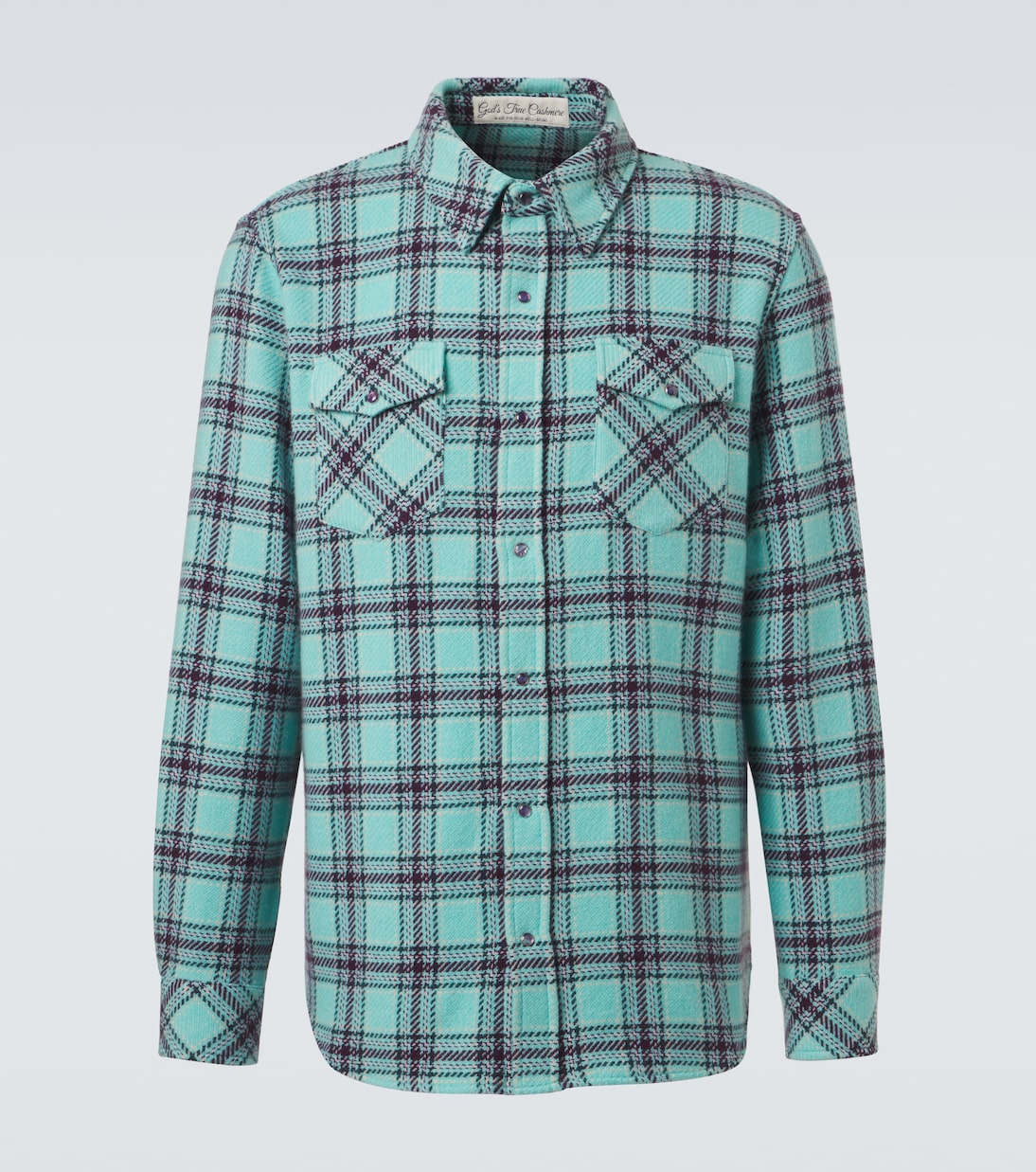 Plaid cashmere shirt with amethyst | God's True Cashmere