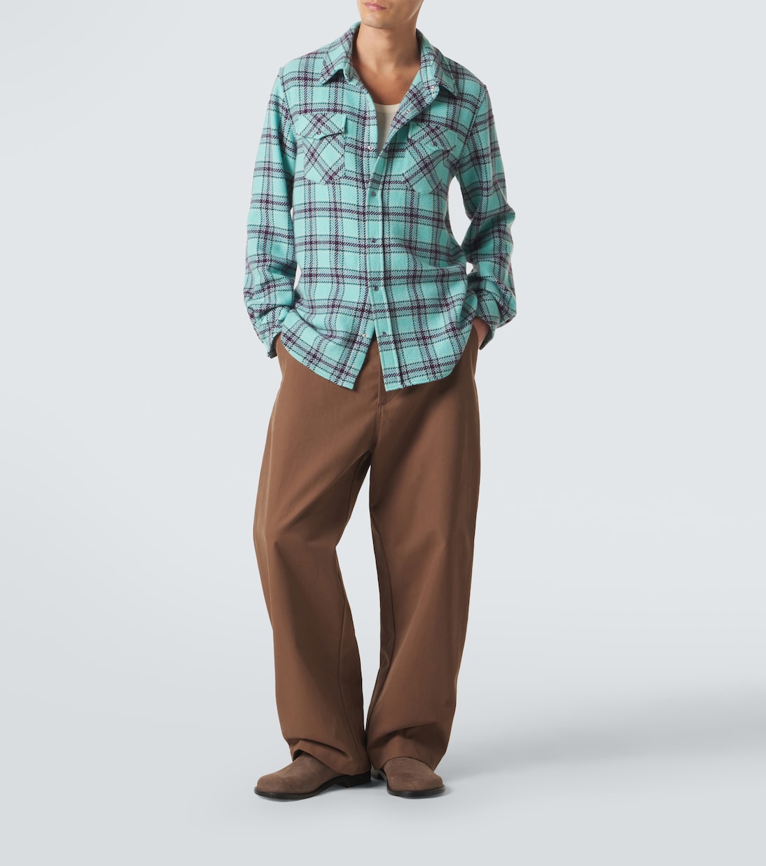 Plaid cashmere shirt with amethyst | God's True Cashmere
