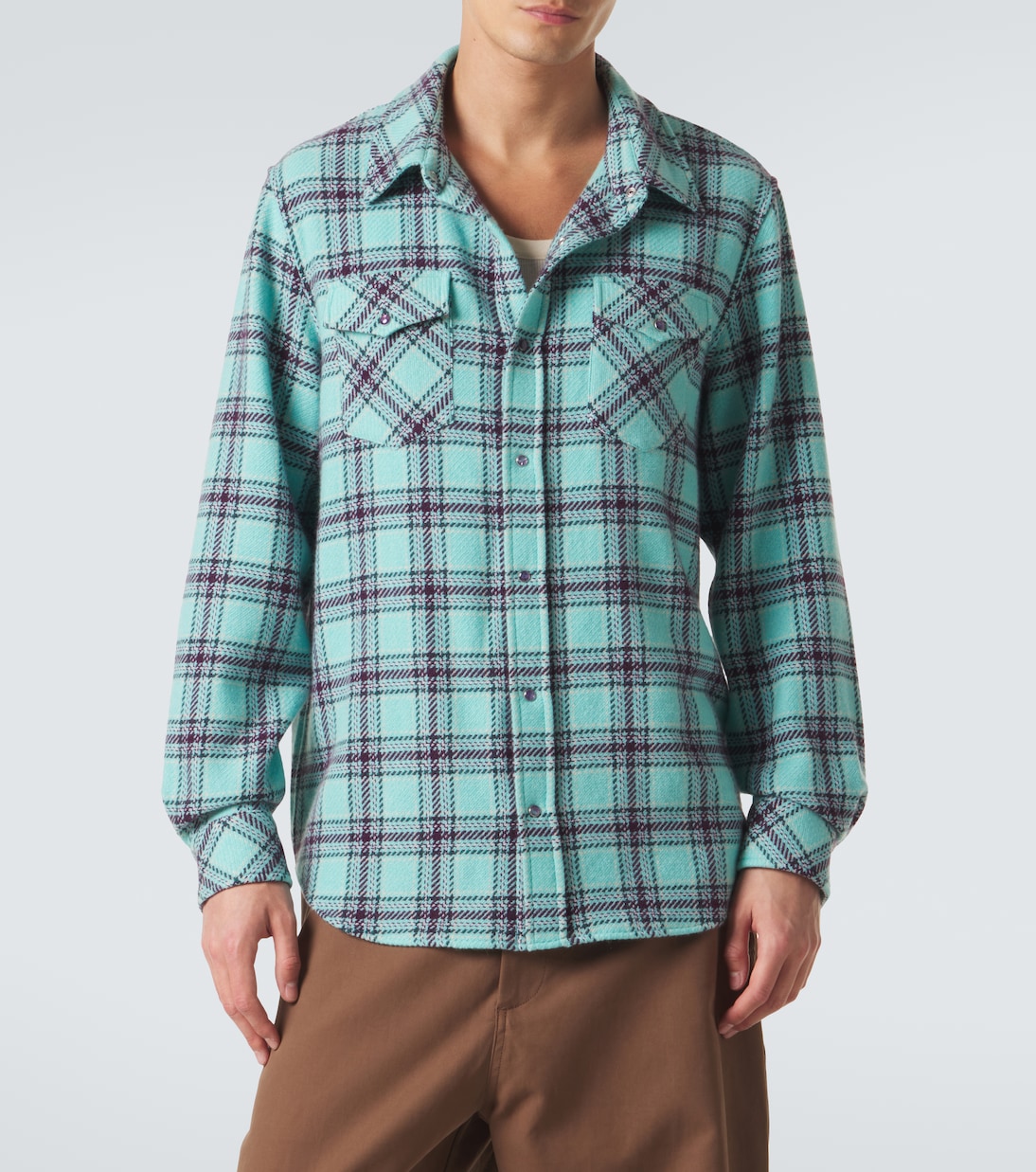 Plaid cashmere shirt with amethyst | God's True Cashmere