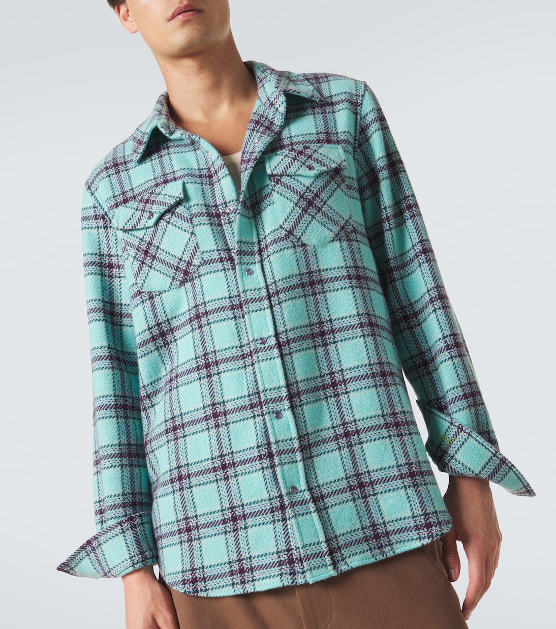 Plaid cashmere shirt with amethyst | God's True Cashmere