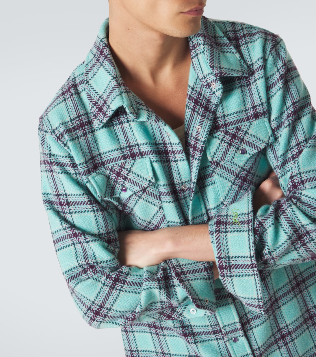Plaid cashmere shirt with amethyst | God's True Cashmere