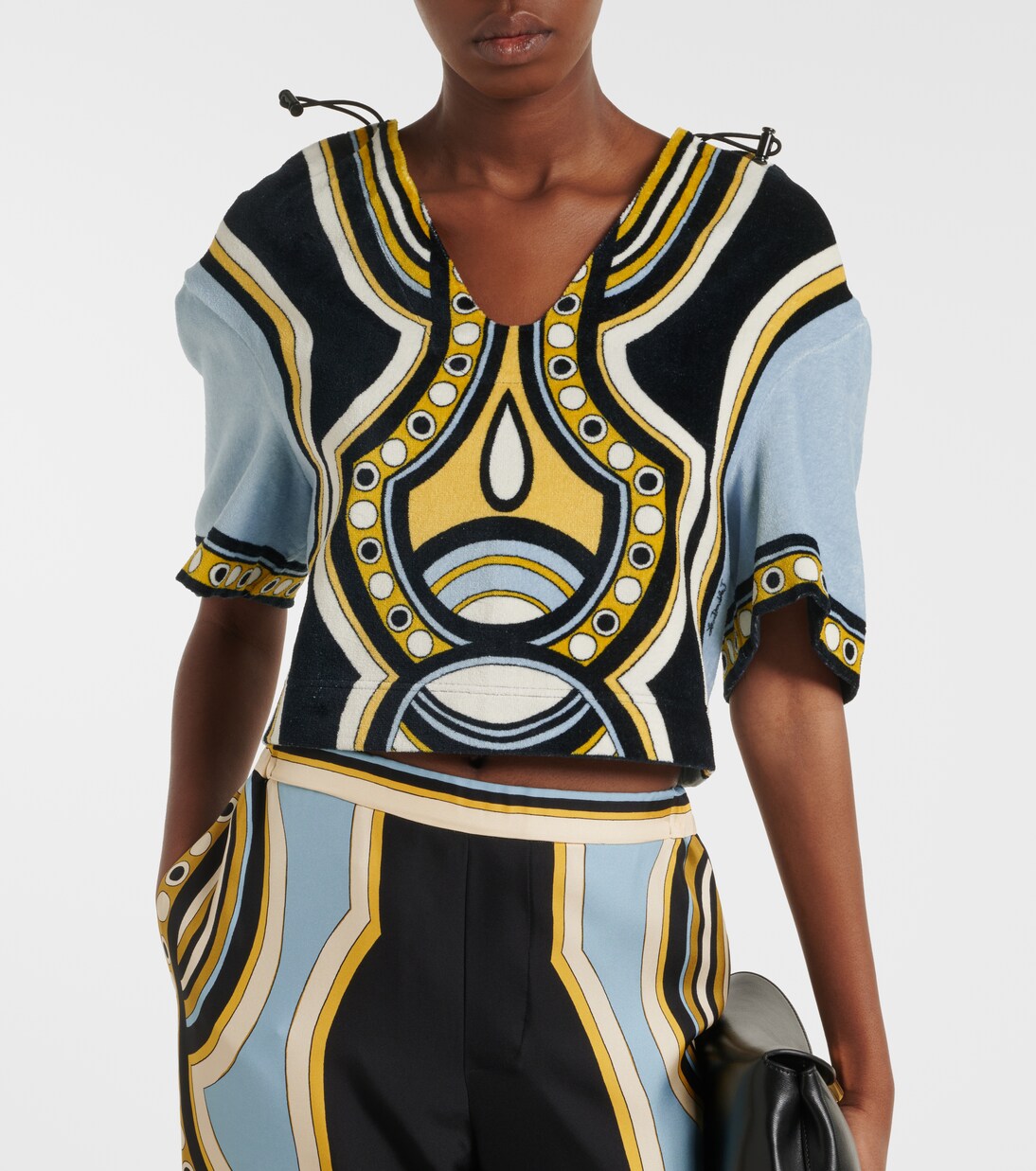 Portal printed hooded cotton terry top | La DoubleJ