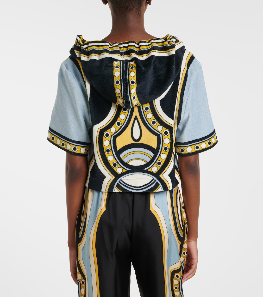 Portal printed hooded cotton terry top | La DoubleJ