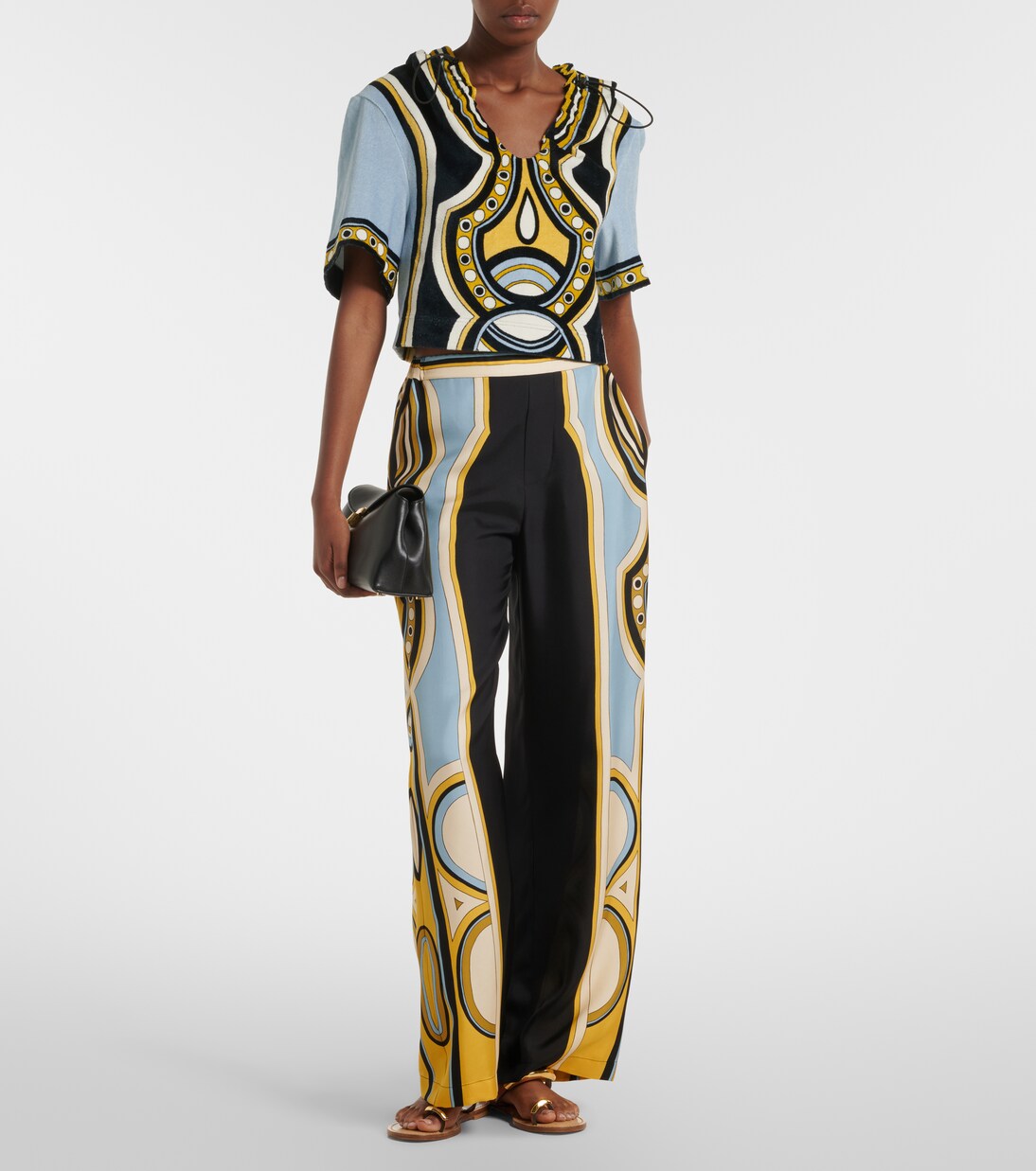 Portal printed hooded cotton terry top | La DoubleJ