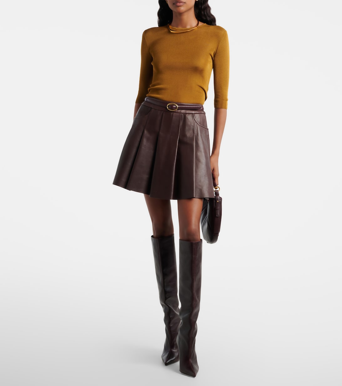 Pleated leather miniskirt | Nour Hammour