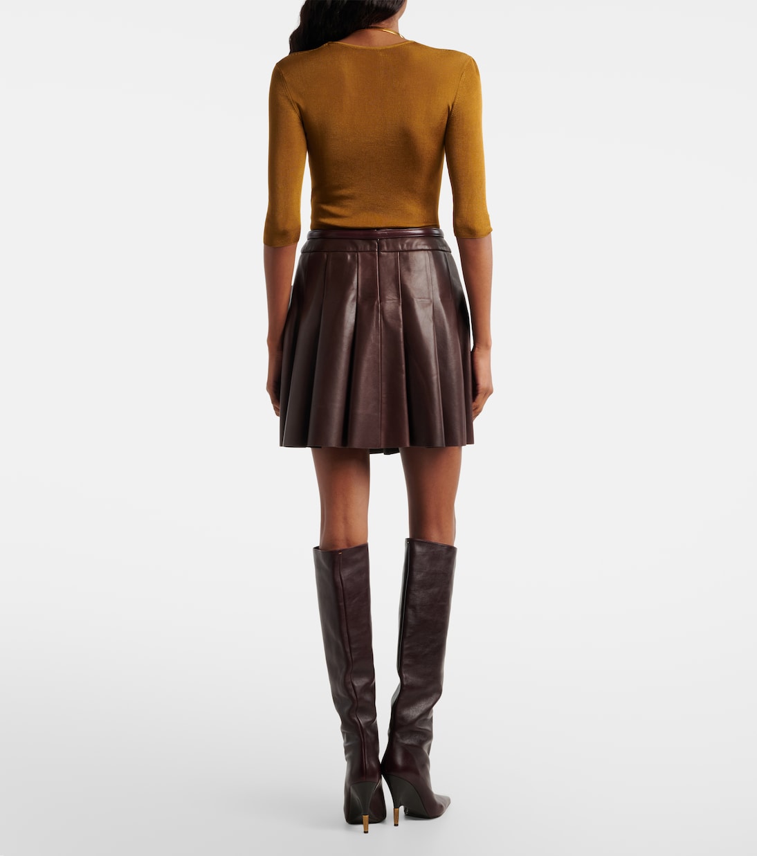 Pleated leather miniskirt | Nour Hammour