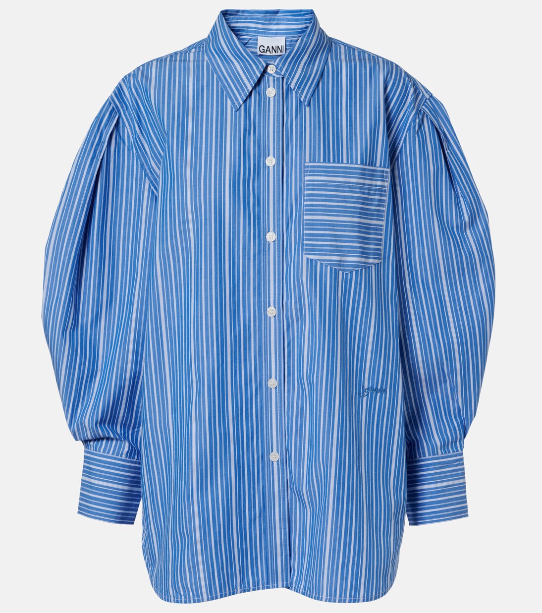 Striped oversized cotton poplin shirt | Ganni