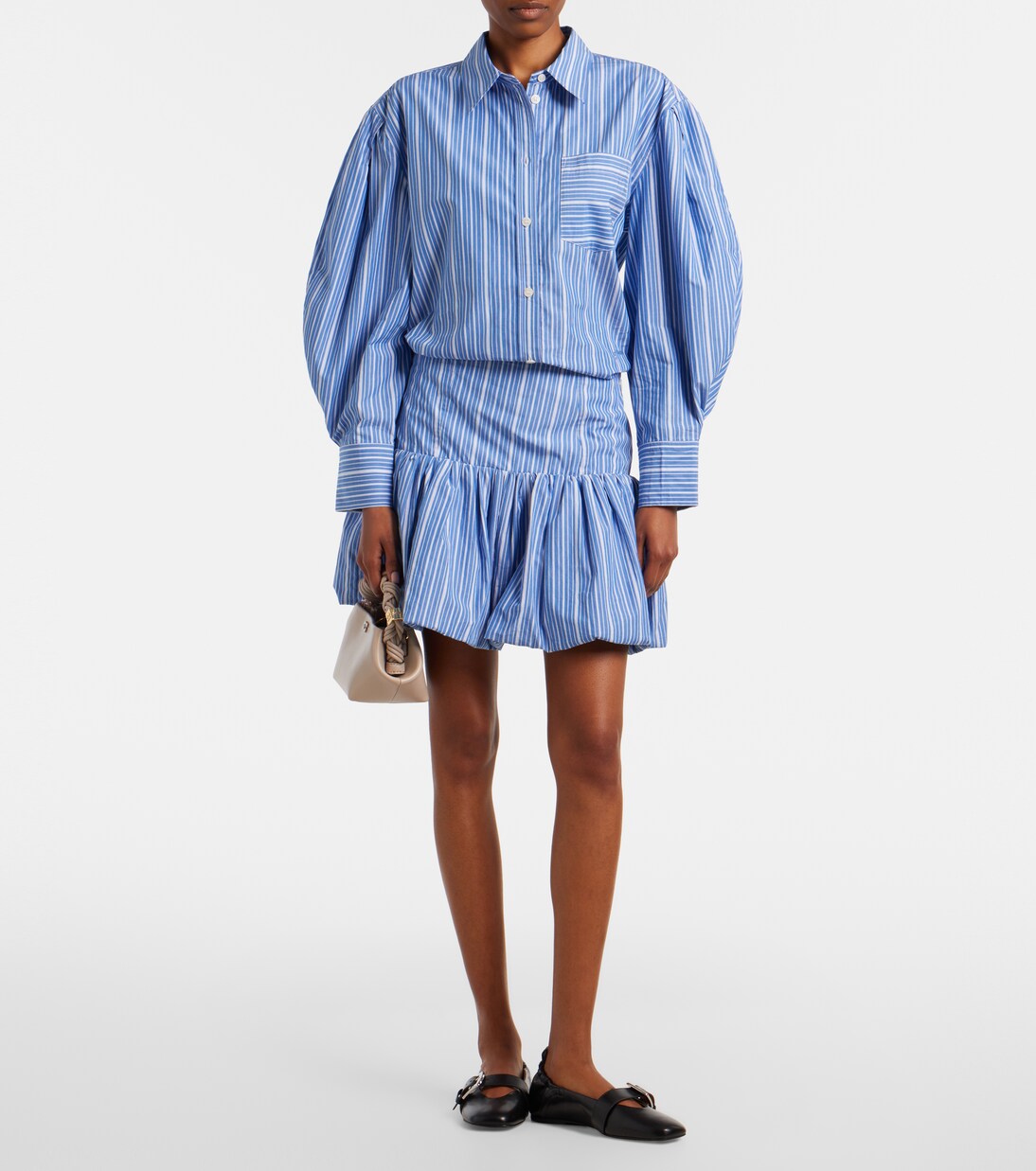 Striped oversized cotton poplin shirt | Ganni
