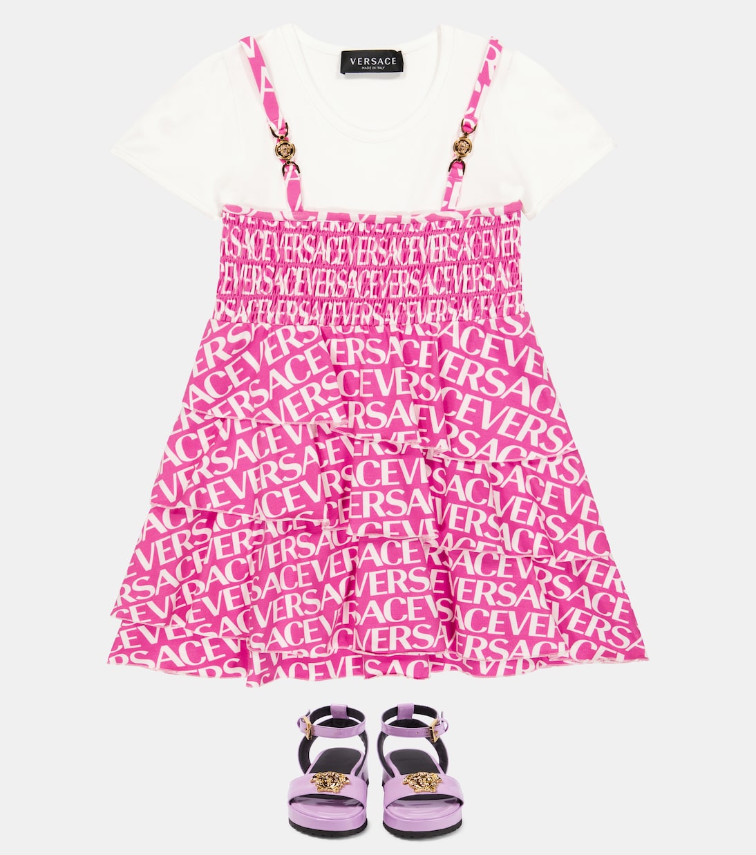 Logo cotton-blend dress | Versace Kids