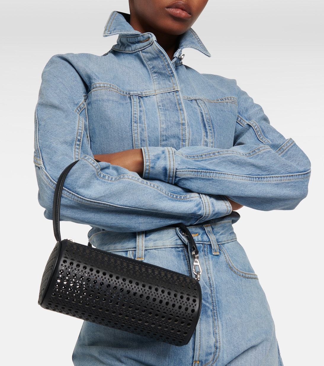 Tube perforated leather shoulder bag | Alaïa