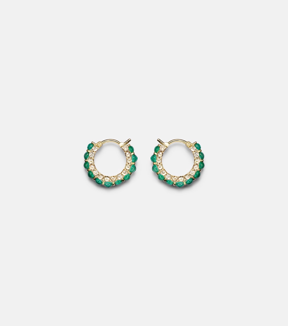 18kt gold hoop earrings with emeralds and diamonds | Ileana Makri