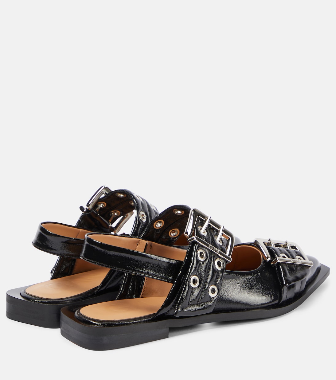 Faux-leather slingback flats | Ganni