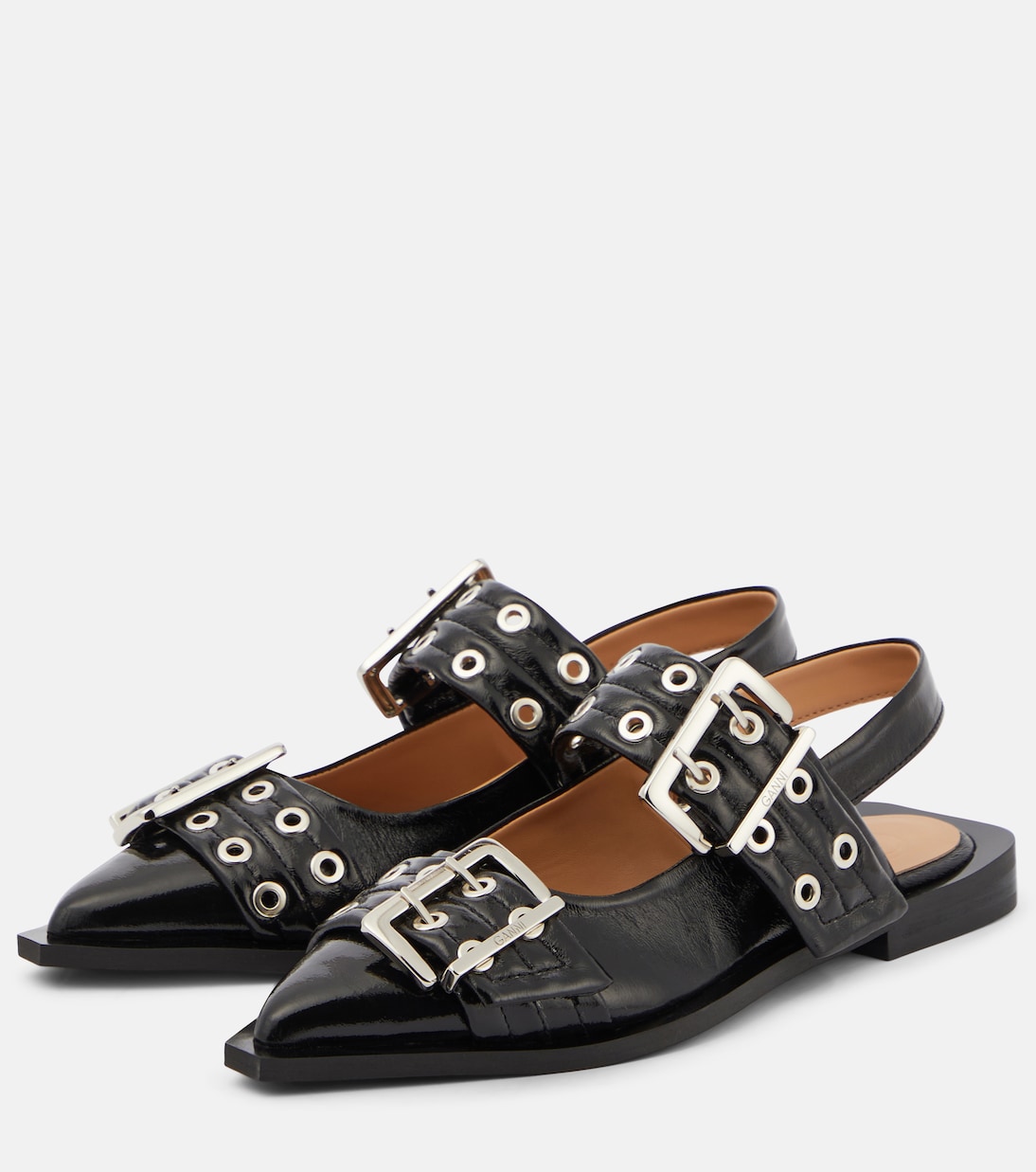 Faux-leather slingback flats | Ganni