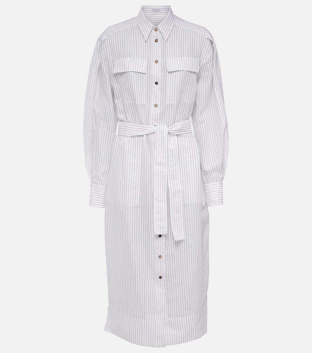 Robe chemise rayée en coton mélangé | Brunello Cucinelli