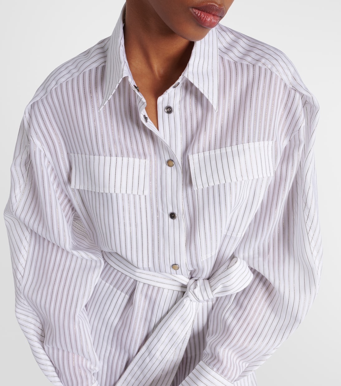 Robe chemise rayée en coton mélangé | Brunello Cucinelli
