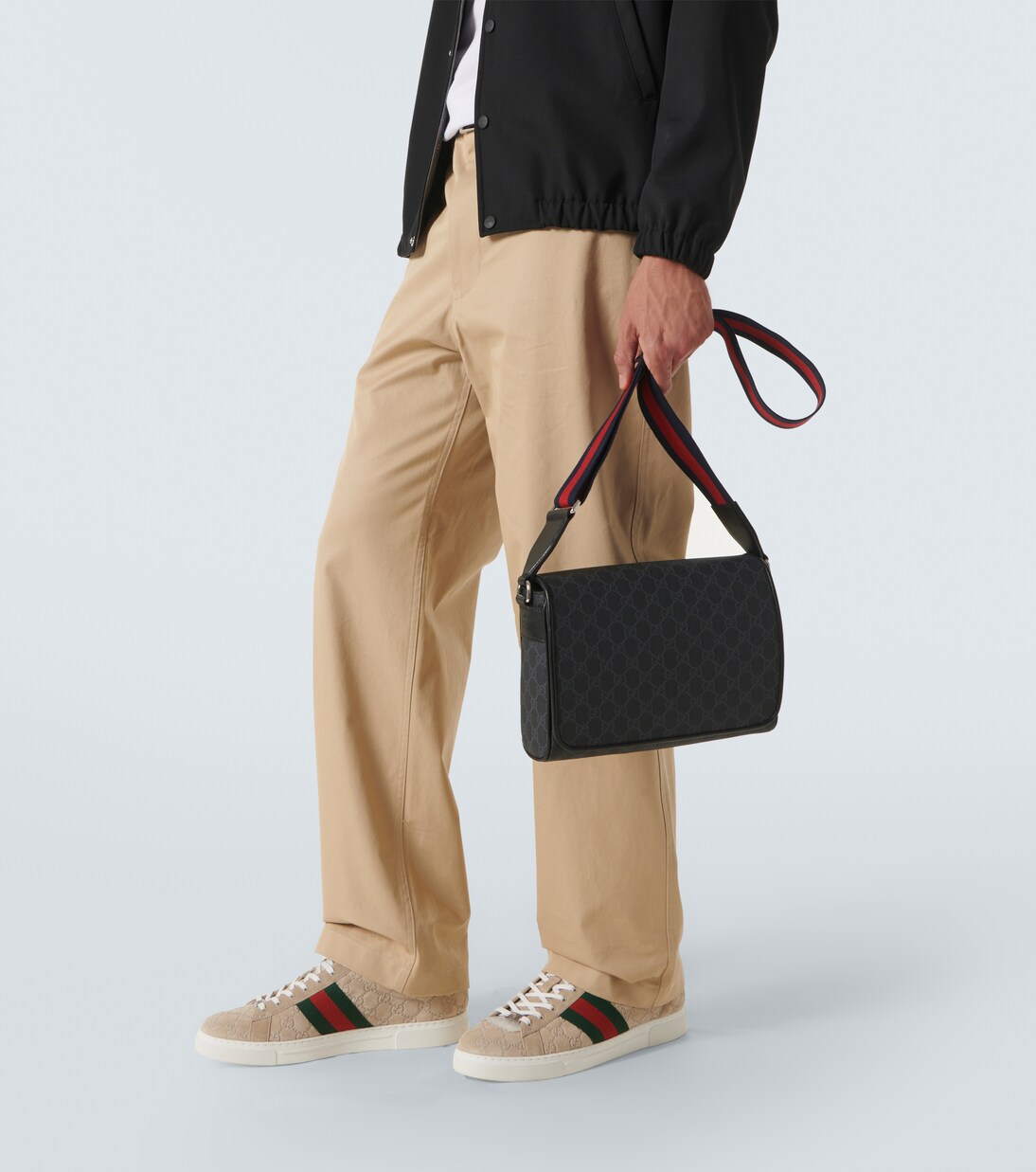 Leather-trimmed GG canvas crossbody bag | Gucci