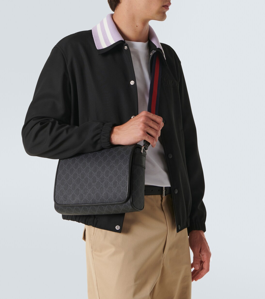 Leather-trimmed GG canvas crossbody bag | Gucci