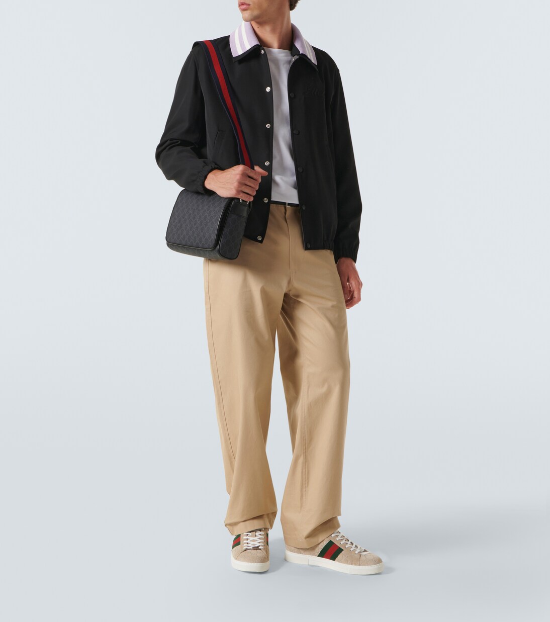 Leather-trimmed GG canvas crossbody bag | Gucci