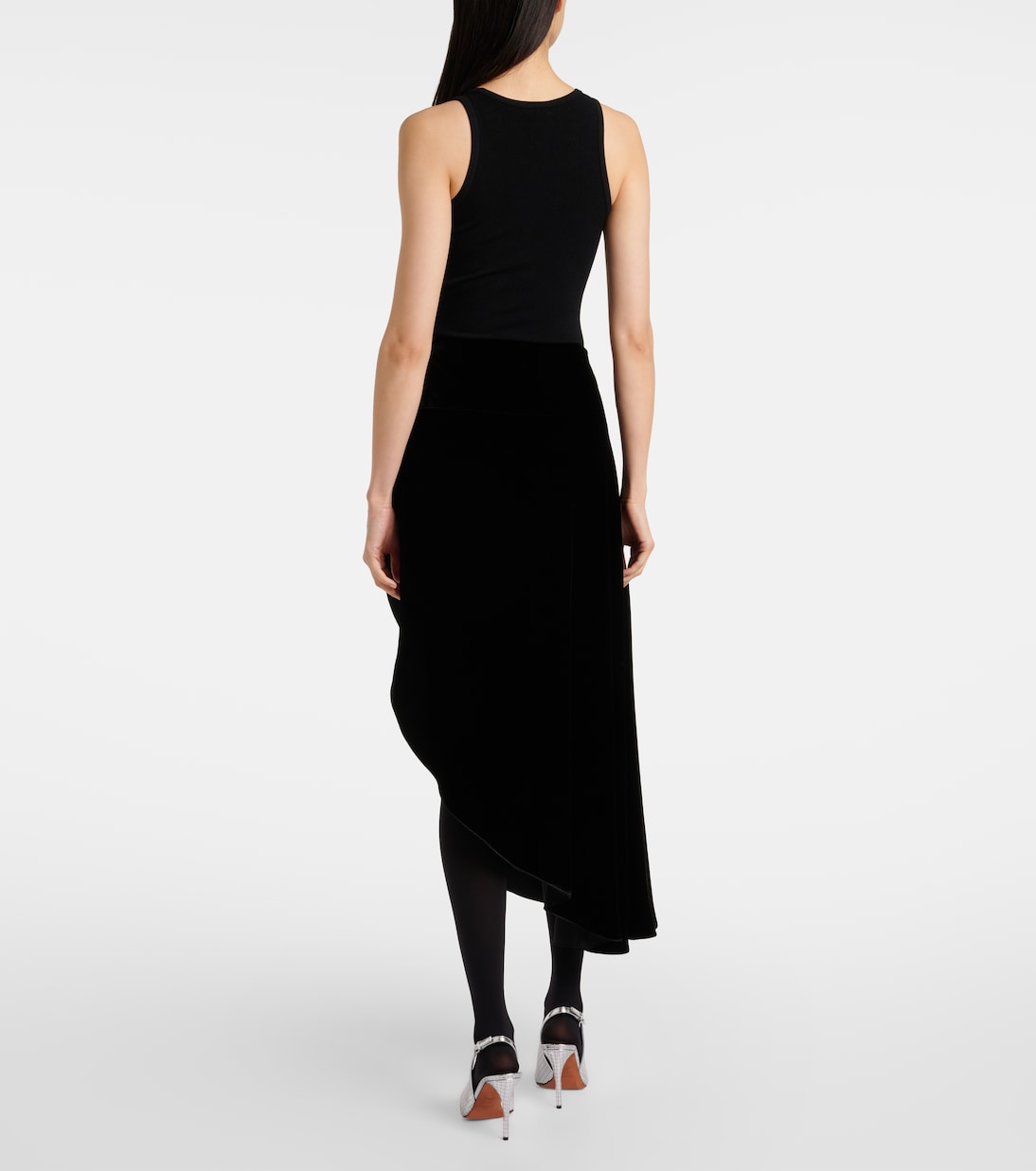 Jupe midi asymétrique en velours | Alaïa