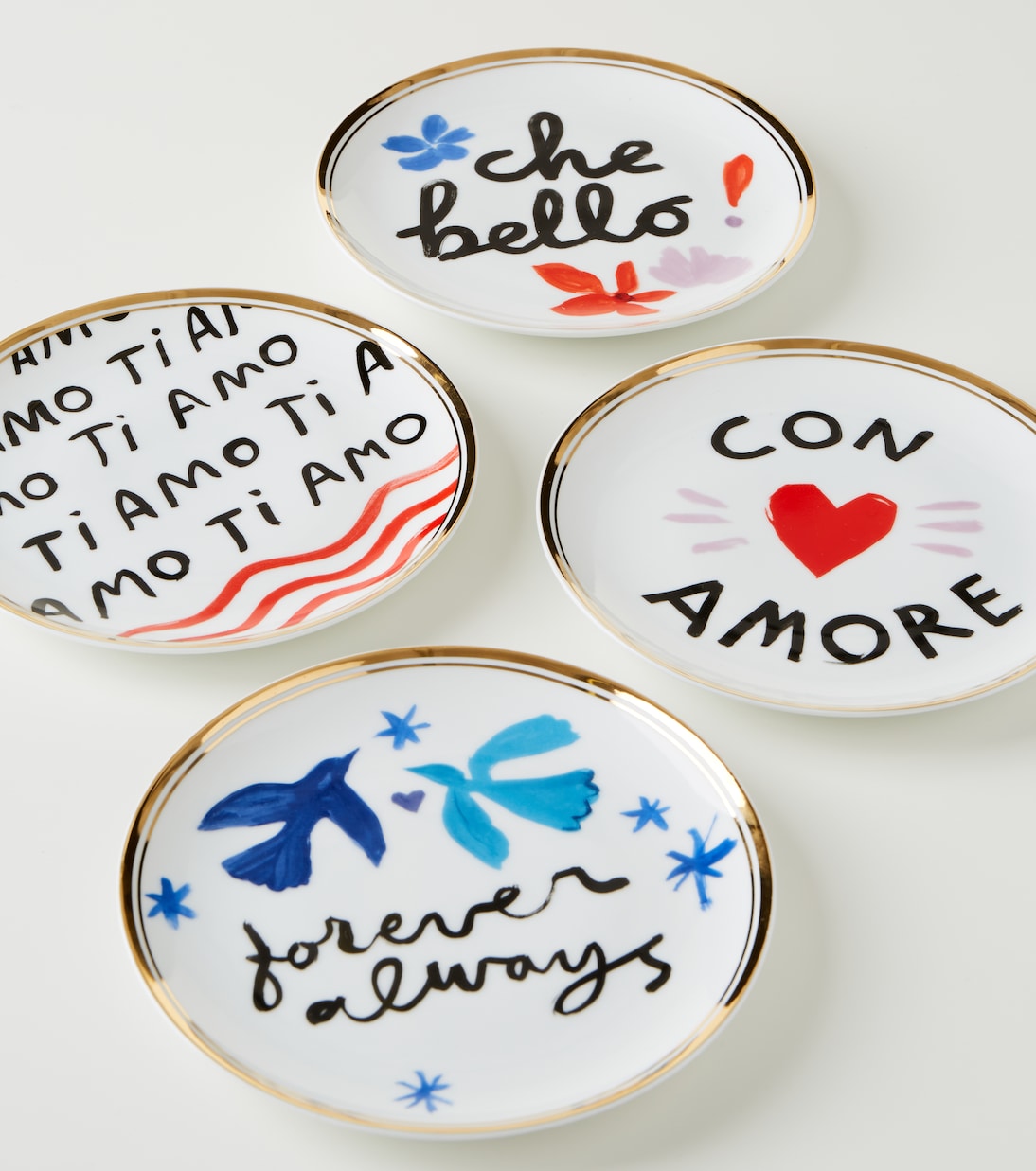 Love set of 4 porcelain dessert plates | Bitossi