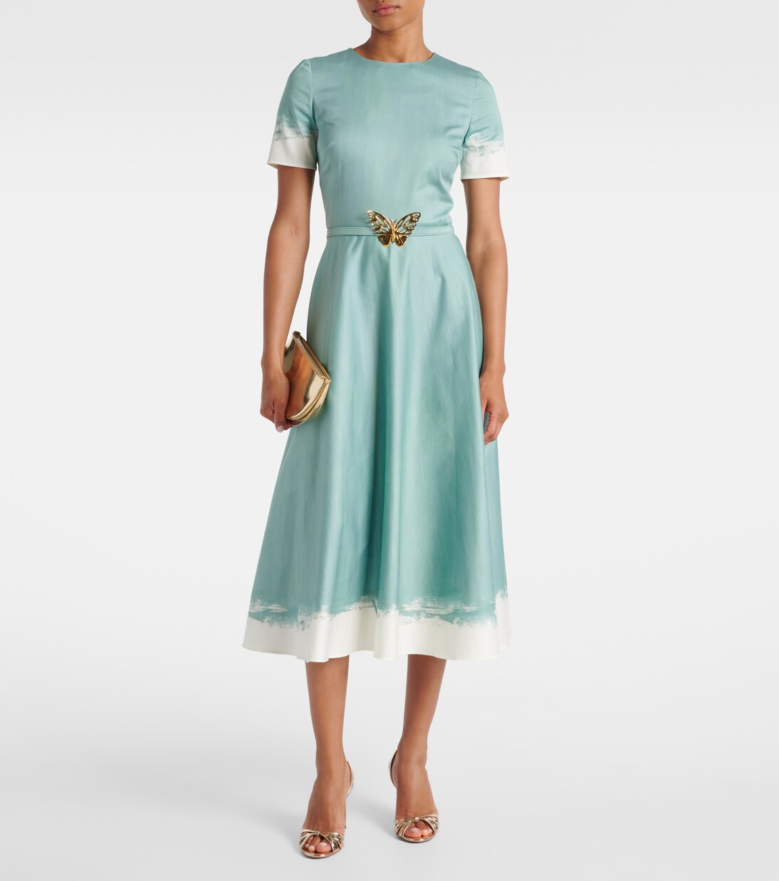 Robe midi en coton mélangée à ornements | Oscar de la Renta