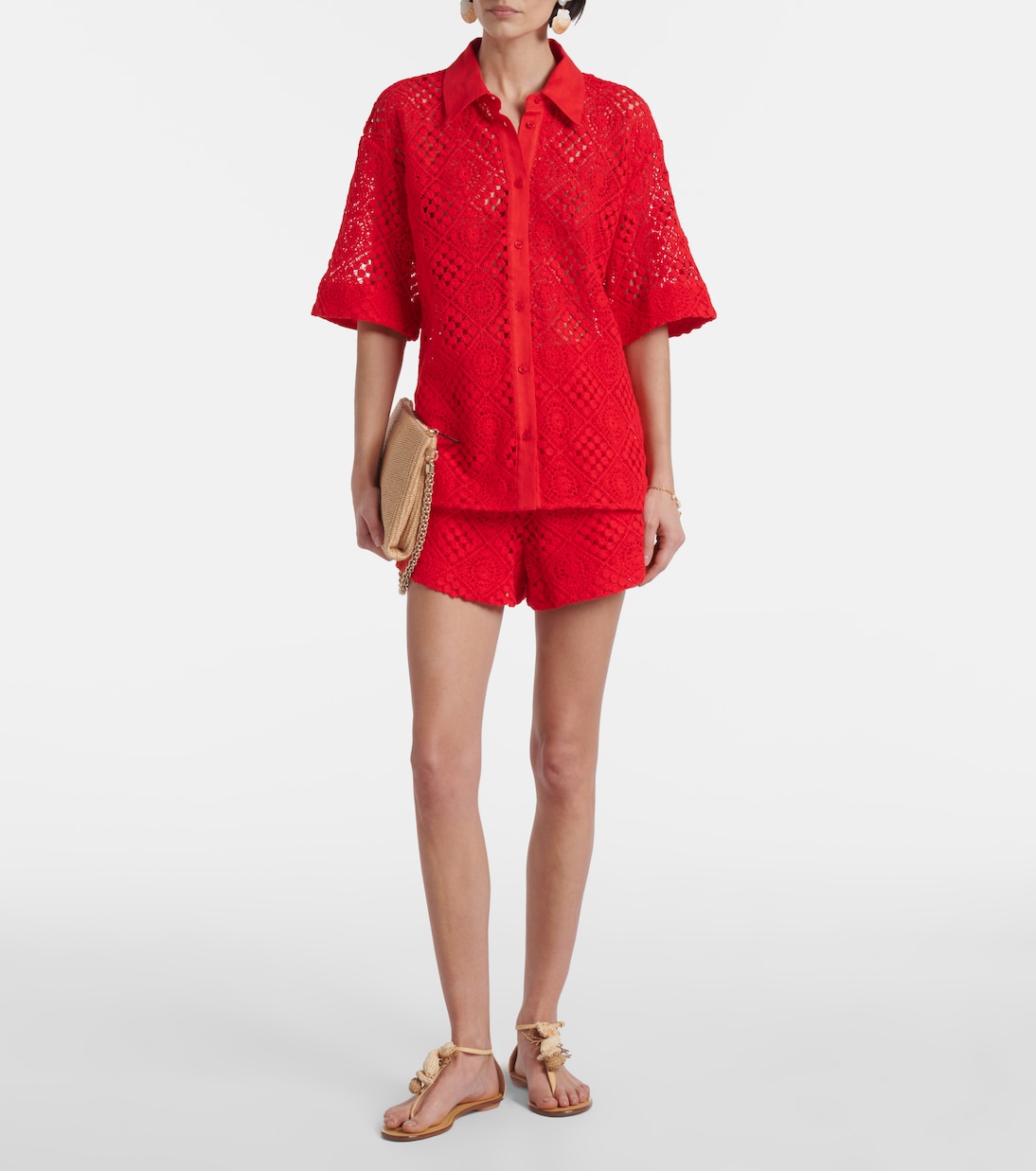 Crochet high-rise cotton-blend shorts | SIR