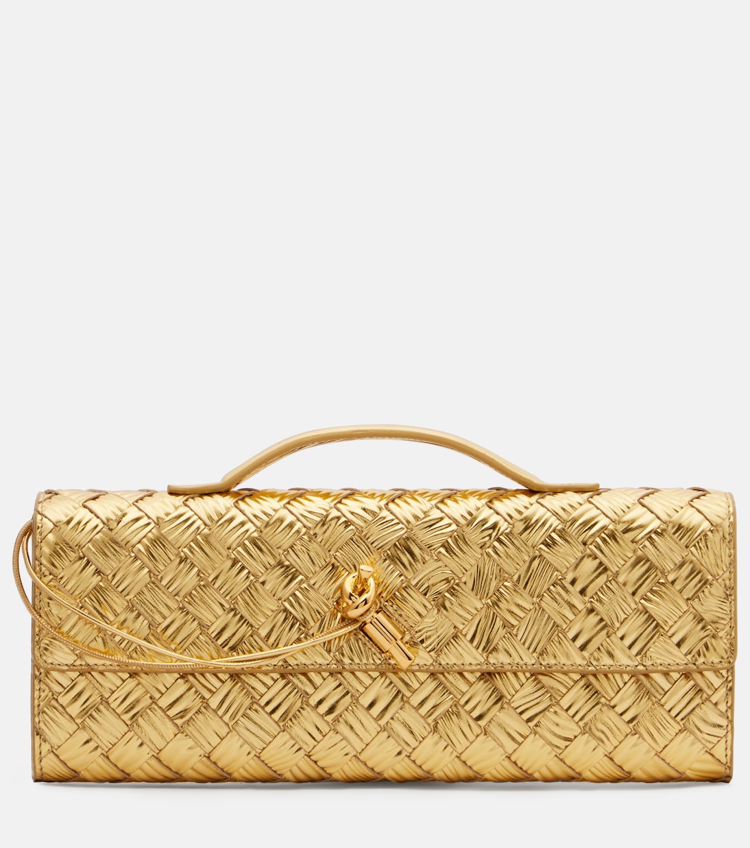 Andiamo Intrecciato metallic leather clutch | Bottega Veneta