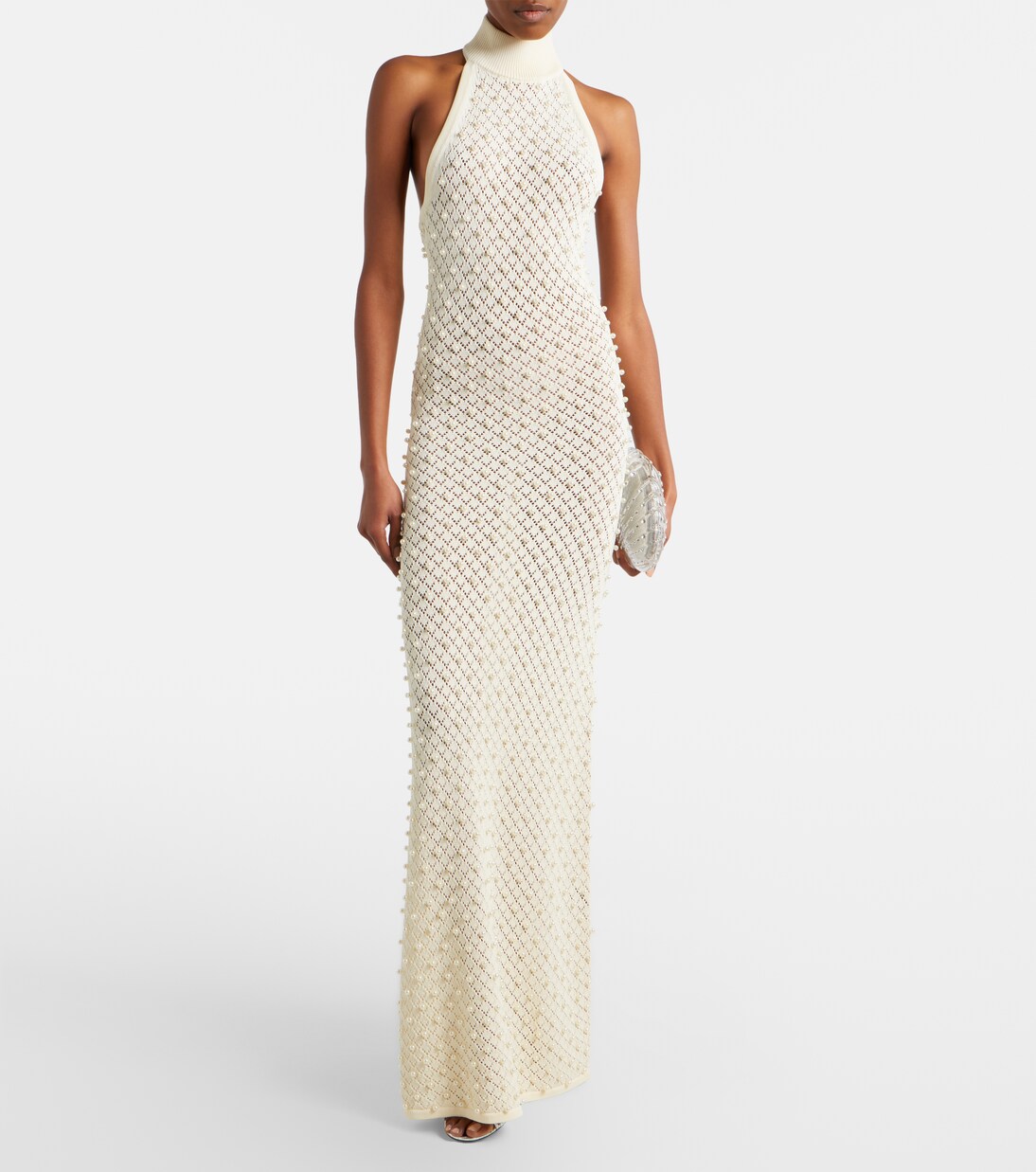 Crochet embellished turtleneck gown | David Koma