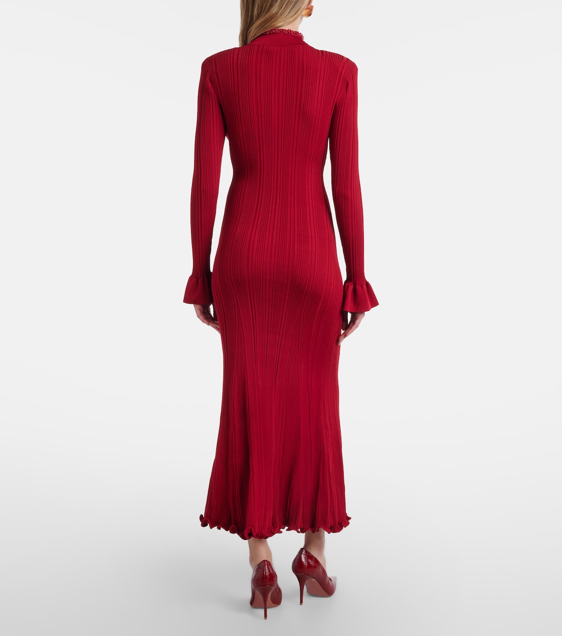 Verziertes Midikleid aus Rippstrick | Self-Portrait