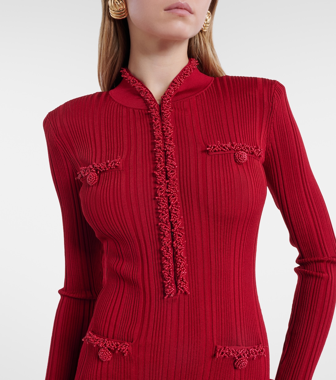 Verziertes Midikleid aus Rippstrick | Self-Portrait