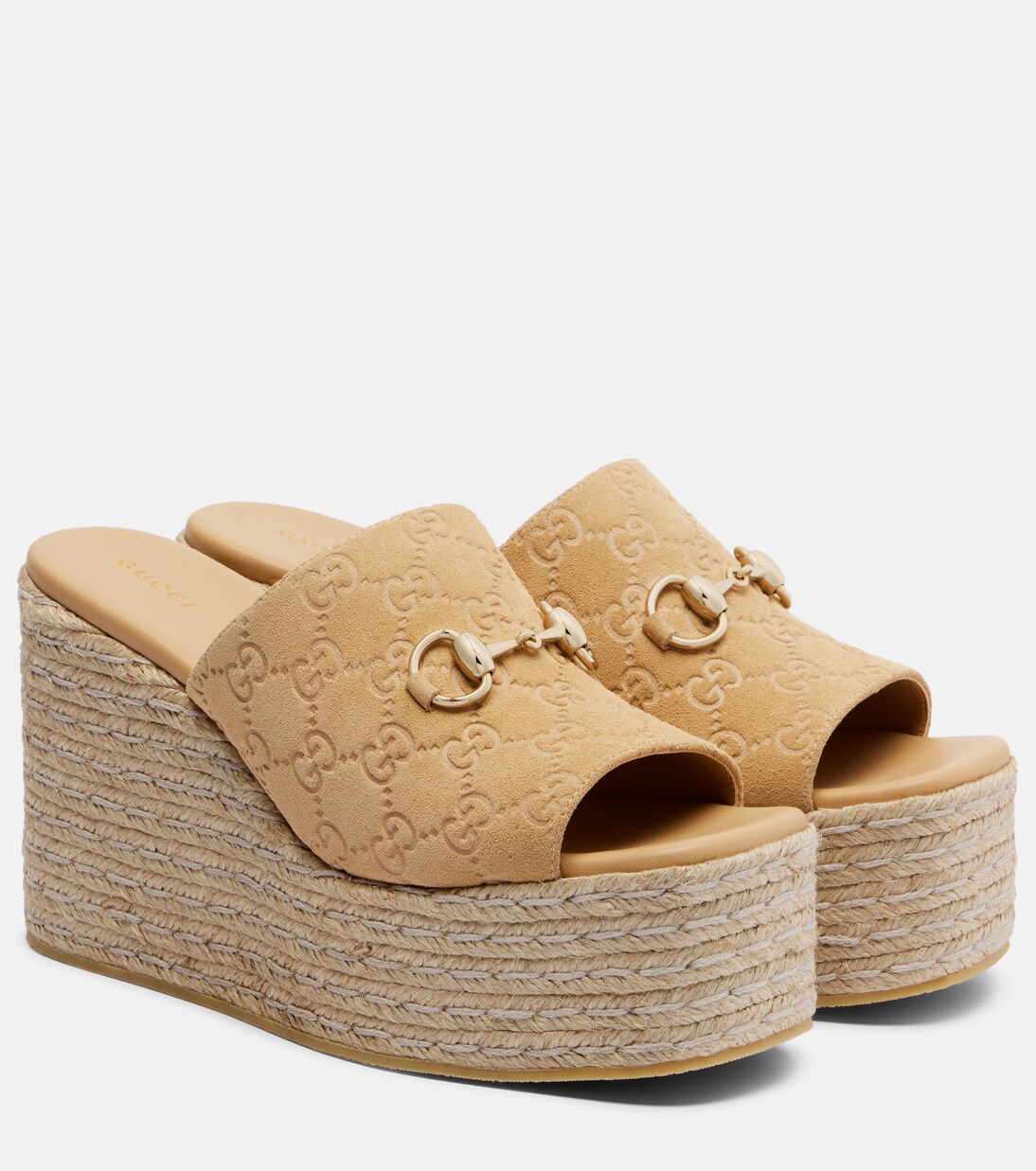 Horsebit GG suede espadrille wedges | Gucci