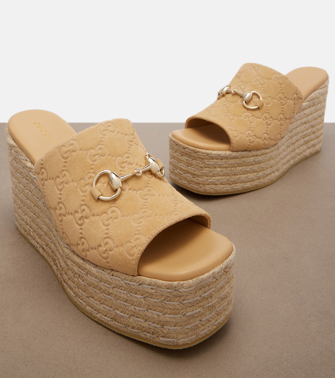 Horsebit GG suede espadrille wedges | Gucci