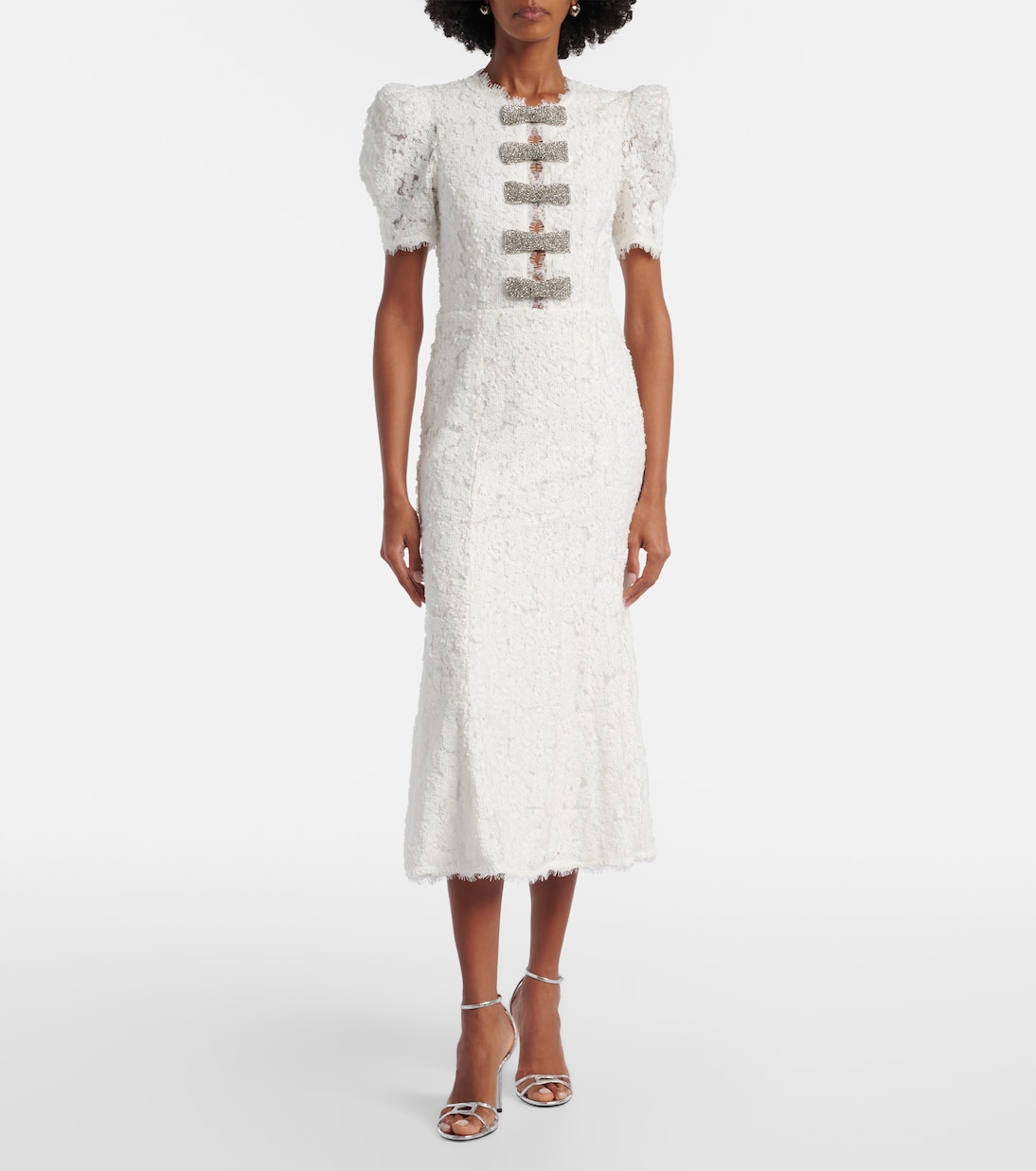 Bridal Dillon embellished lace midi dress | Rebecca Vallance