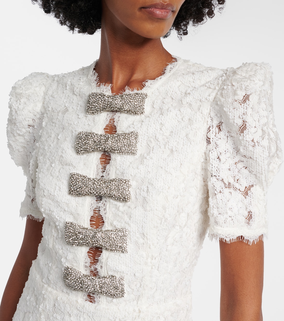 Bridal Dillon embellished lace midi dress | Rebecca Vallance